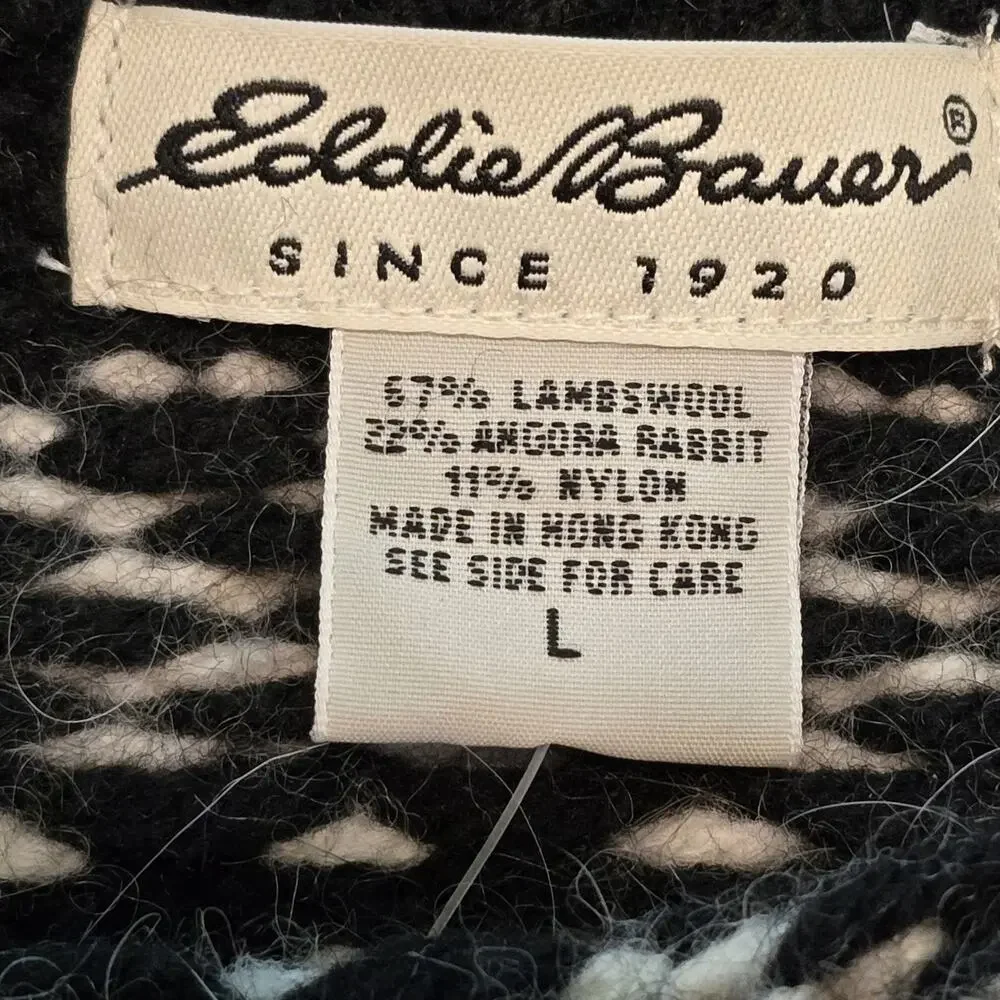 Vintage Eddie Bauer Mens Sweater L Blk Ivy Fair Isle Nordic Wool Angora Gorpcore